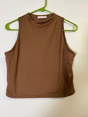 Sincerly Jules Chocolate Brown Mock Neck Sleeveless Tank